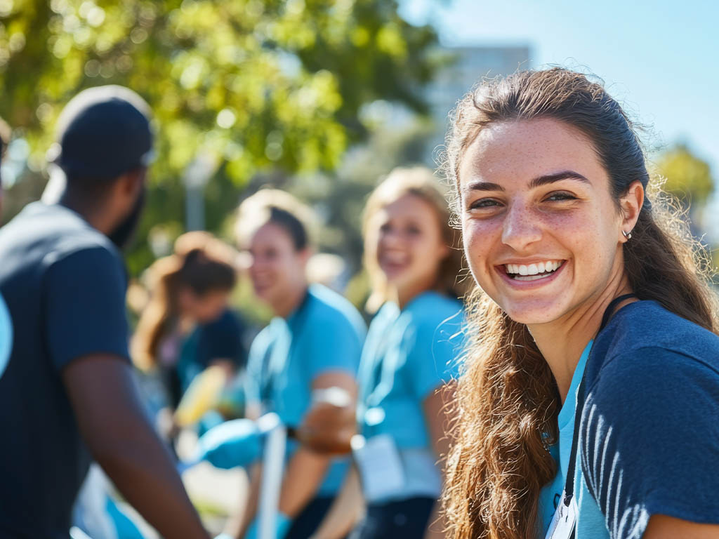 Frau lächelt Freundlich in die Kamera
