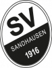 Das Logo des SV Sandhausen, das ein schwarz-weißes Oval mit SV in der oberen Hälfte und SANDHAUSEN 1916 in der unteren Hälfte zeigt.