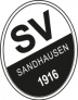 Das Logo des SV Sandhausen, das ein schwarz-weißes Oval mit SV in der oberen Hälfte und SANDHAUSEN 1916 in der unteren Hälfte zeigt.